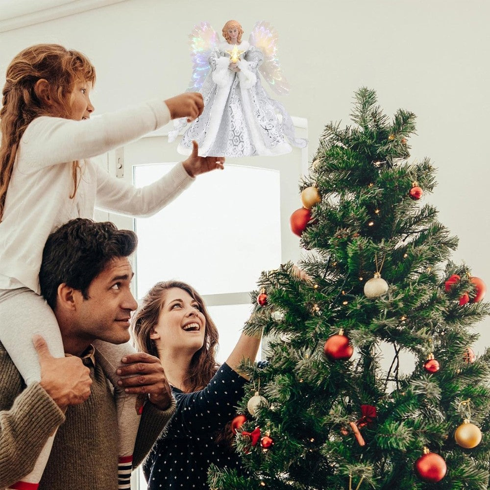2Pcs 25cm Christmas Tree Topper Angel Fairy Xmas Tree Top Ornament Decoration