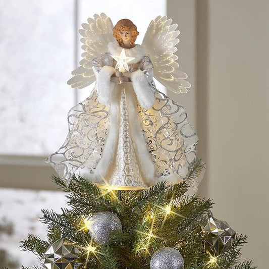 2Pcs 25cm Christmas Tree Topper Angel Fairy Xmas Tree Top Ornament Decoration