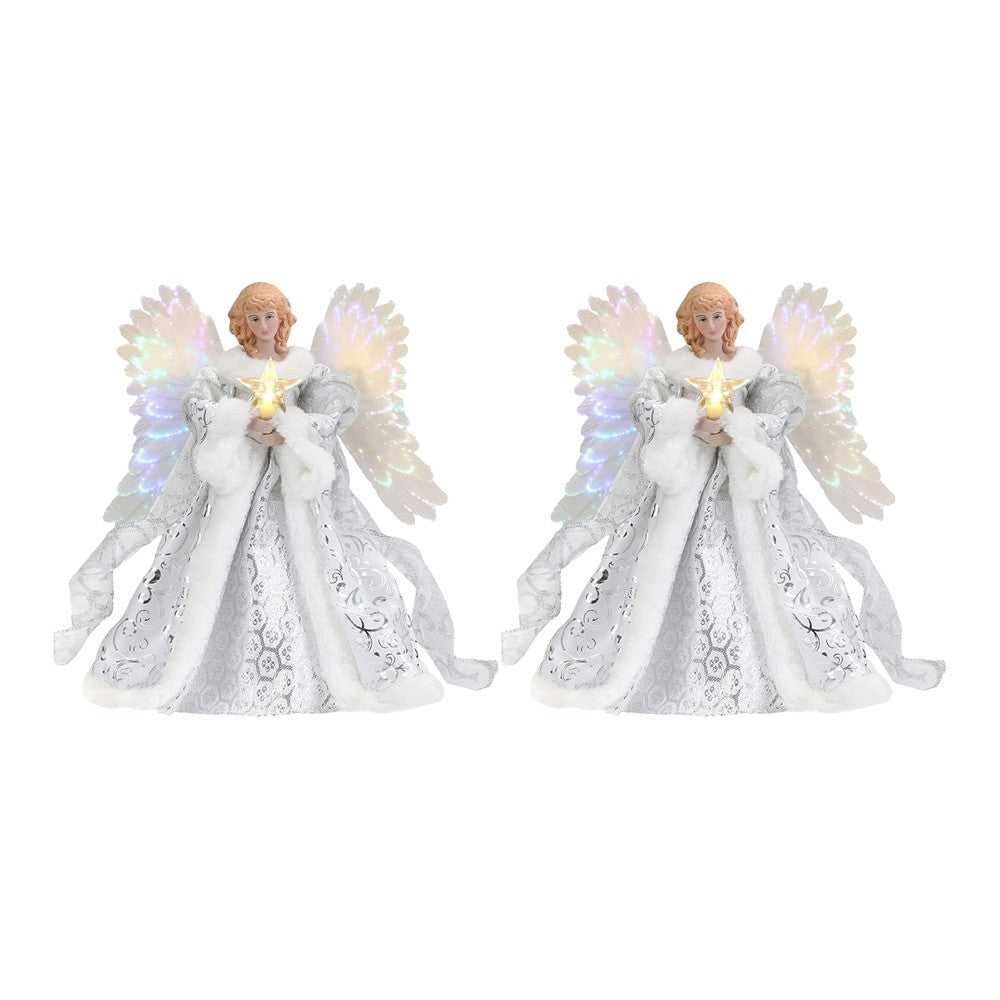 2Pcs 25cm Christmas Tree Topper Angel Fairy Xmas Tree Top Ornament Decoration