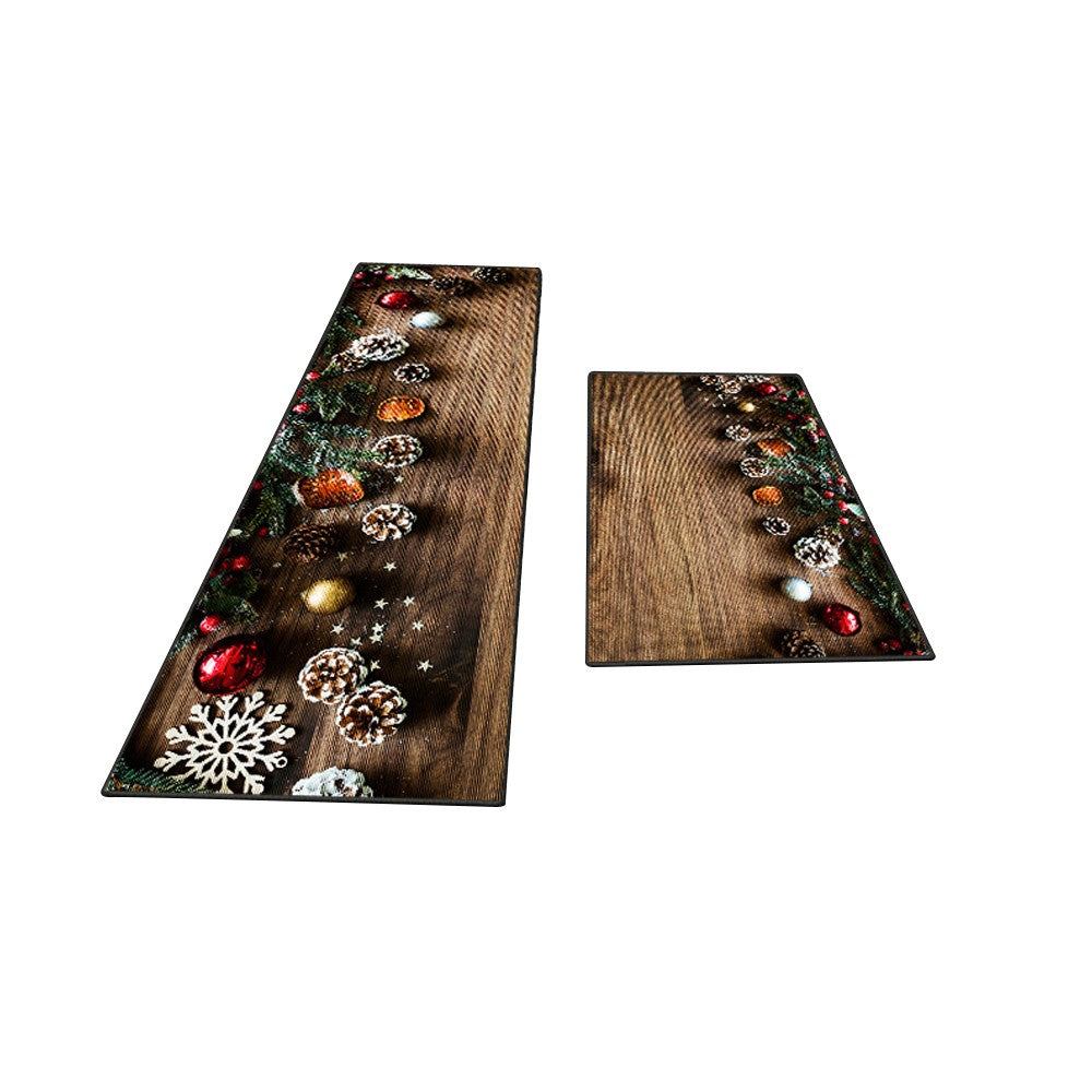 2Pcs 50x80cm + 50x150cm Christmas Kitchen Floor Mat Set Indoor Doormat - Style 2