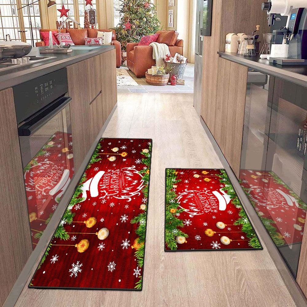 2Pcs 40x60cm + 40x120cm Christmas Kitchen Floor Mat Set Indoor Doormat - Style 4