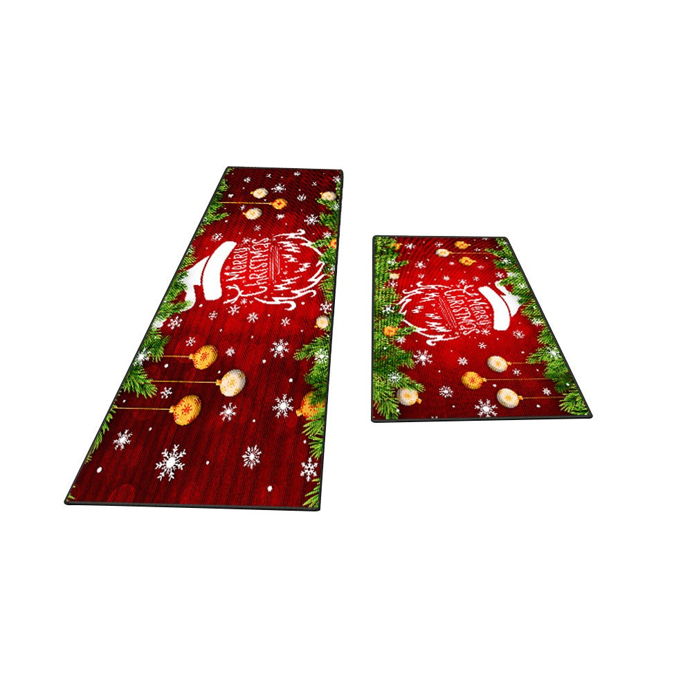 2Pcs 50x80cm + 50x120cm Christmas Kitchen Floor Mat Set Indoor Doormat - Style 4
