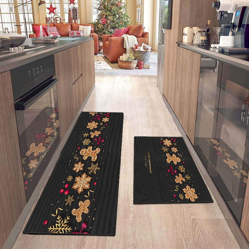 2Pcs 50x80cm + 50x150cm Christmas Kitchen Floor Mat Set Indoor Doormat - Style 6