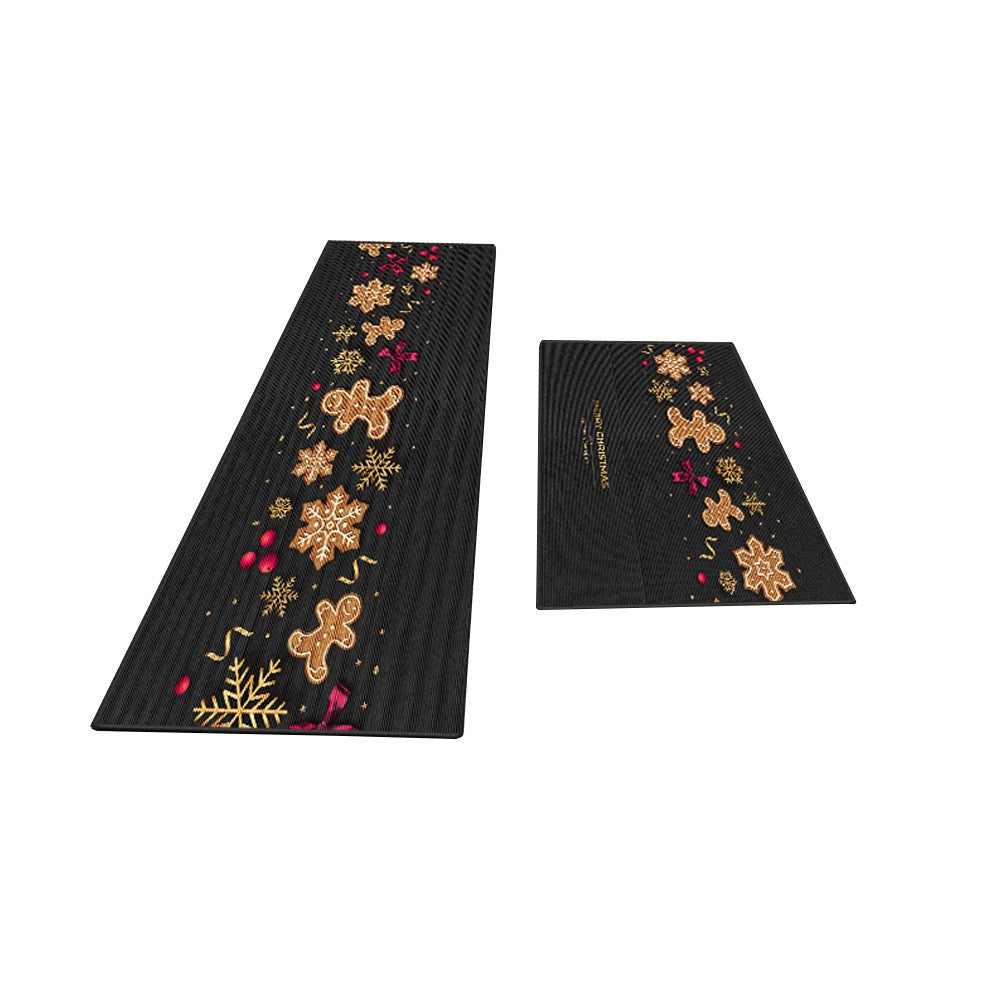 2Pcs 50x80cm + 50x120cm Christmas Kitchen Floor Mat Set Indoor Doormat - Style 6