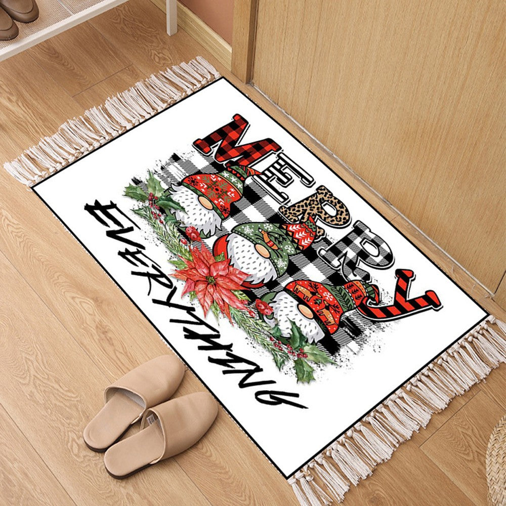 60x90cm Christmas Gnomes Printed Handwoven Floor Mat Indoor Doormat - Style 1