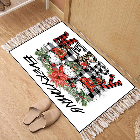60x90cm Christmas Gnomes Printed Handwoven Floor Mat Indoor Doormat - Style 1