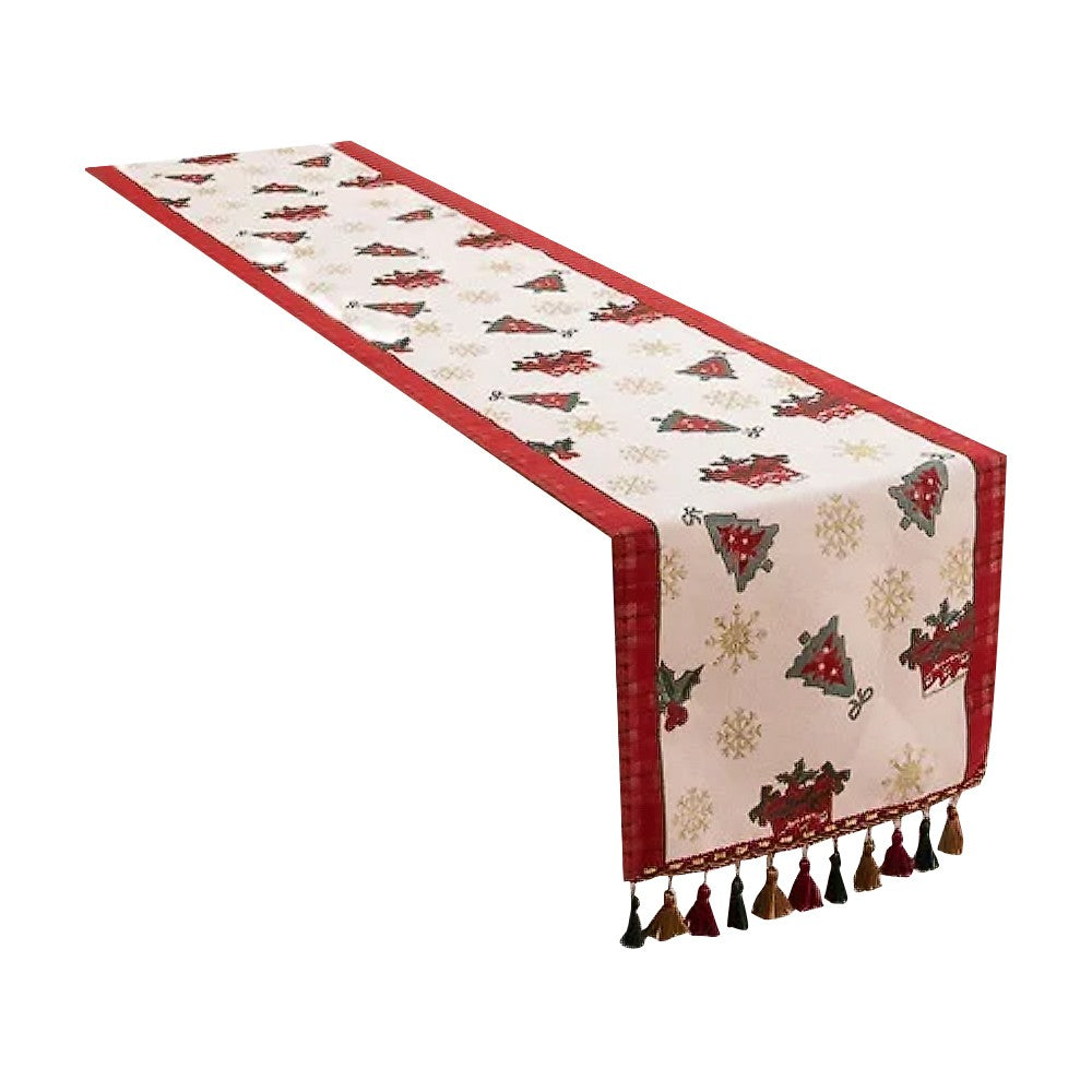35x180cm Christmas Jacquard Tassel Table Runner - Style 1