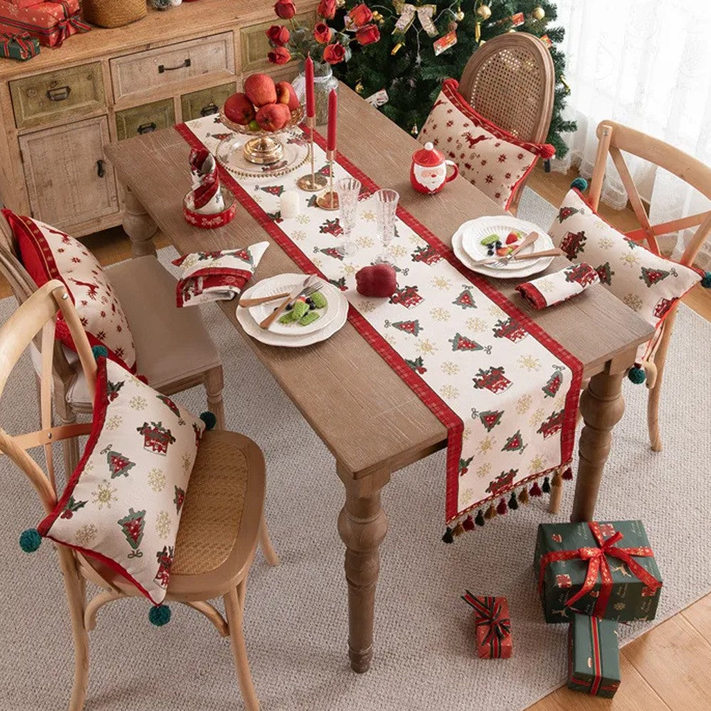 35x180cm Christmas Jacquard Tassel Table Runner - Style 1