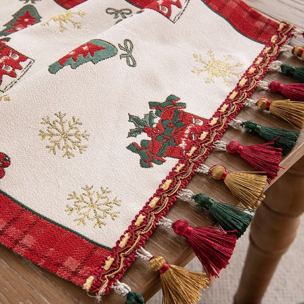 35x180cm Christmas Jacquard Tassel Table Runner - Style 1