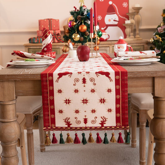 35x180cm Christmas Jacquard Tassel Table Runner - Style 2