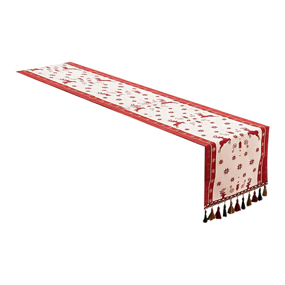 35x180cm Christmas Jacquard Tassel Table Runner - Style 2