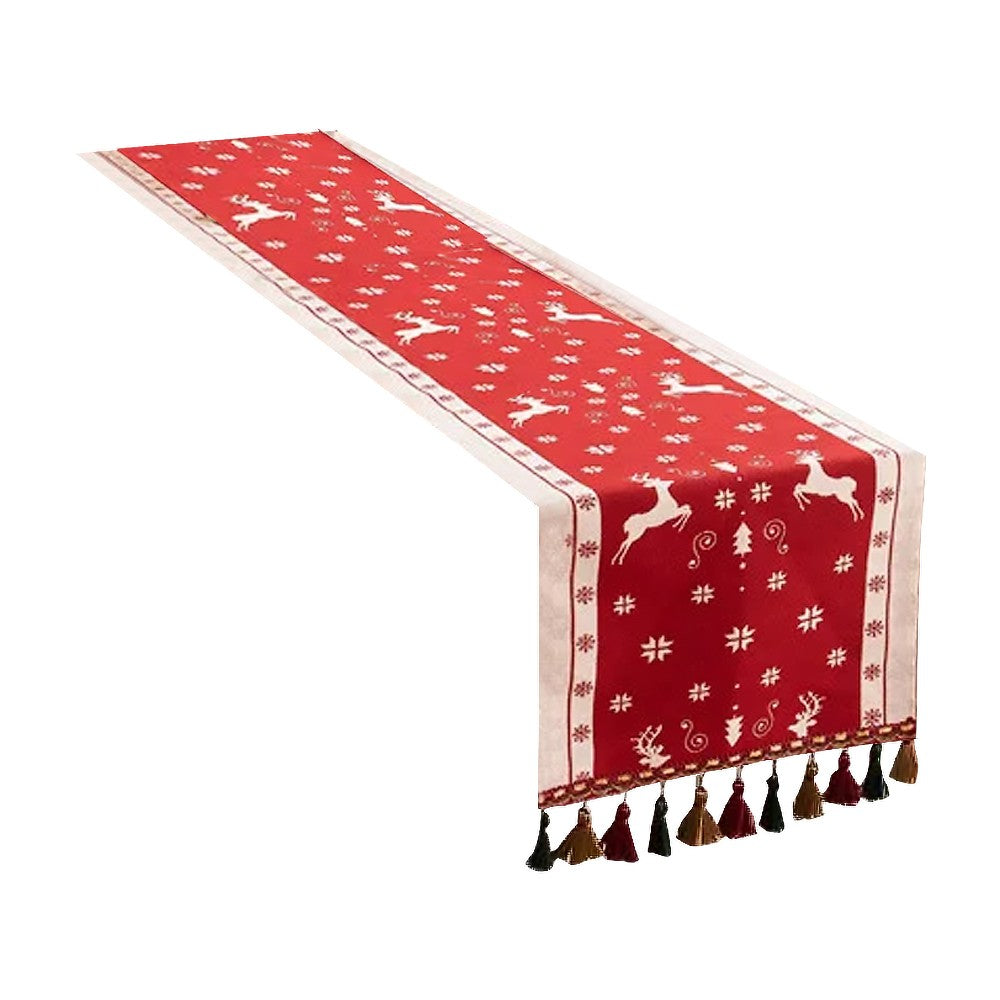 35x180cm Christmas Jacquard Tassel Table Runner - Style 3