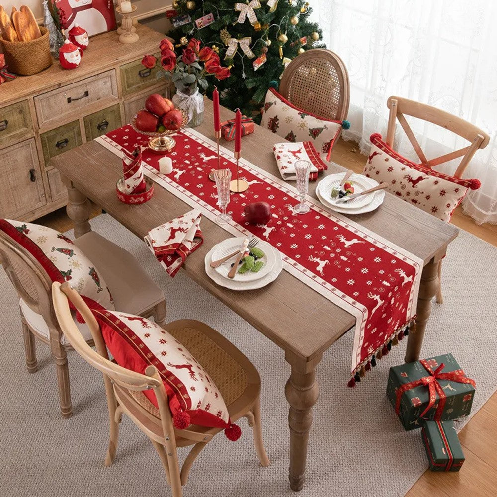 35x180cm Christmas Jacquard Tassel Table Runner - Style 3