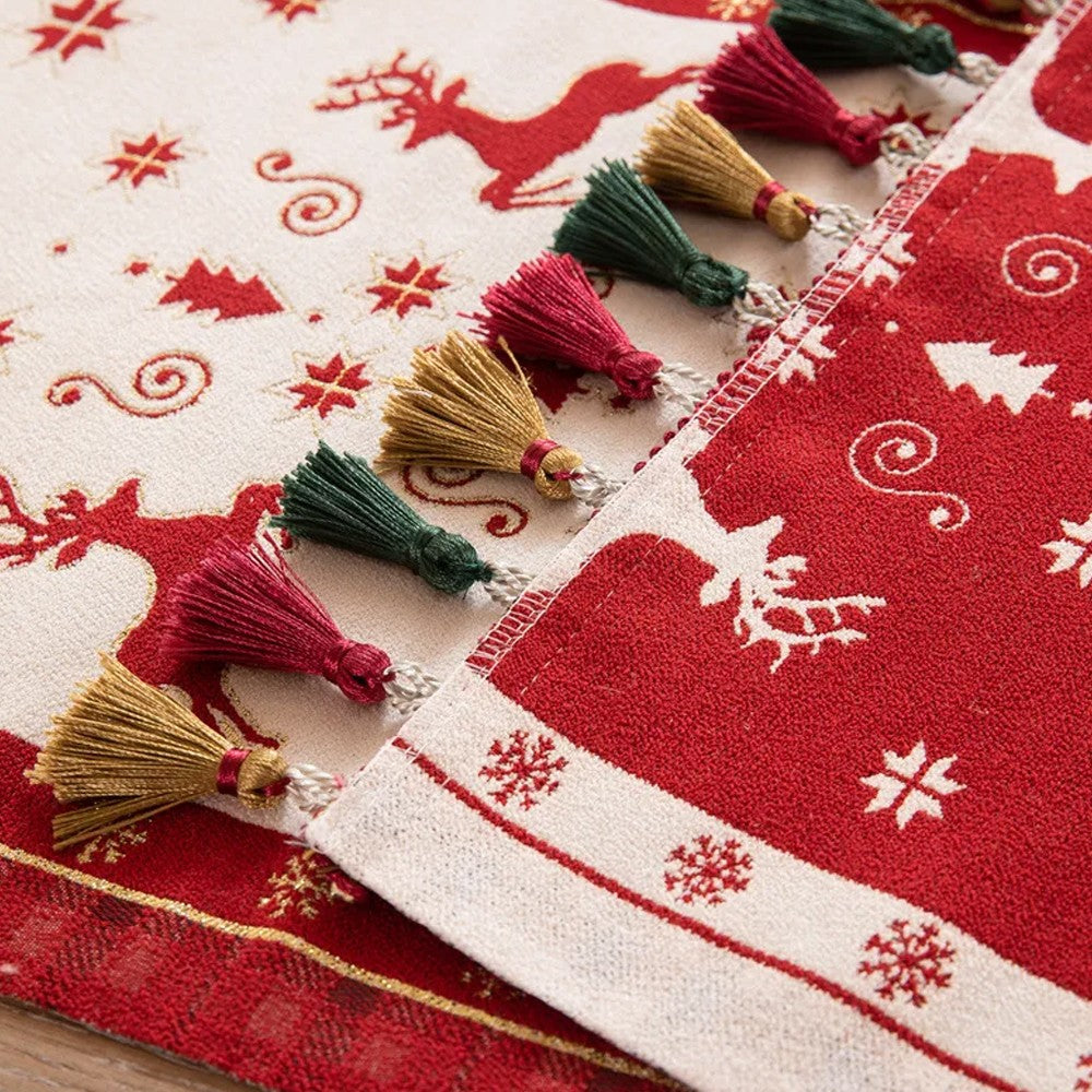 35x180cm Christmas Jacquard Tassel Table Runner - Style 3