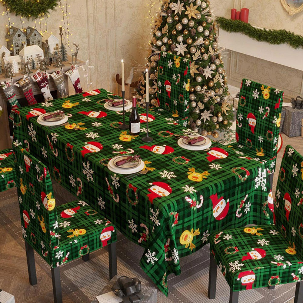 140x220cm Christmas Theme Tablecloth and 4 Chair Covers Set - Green Plaid