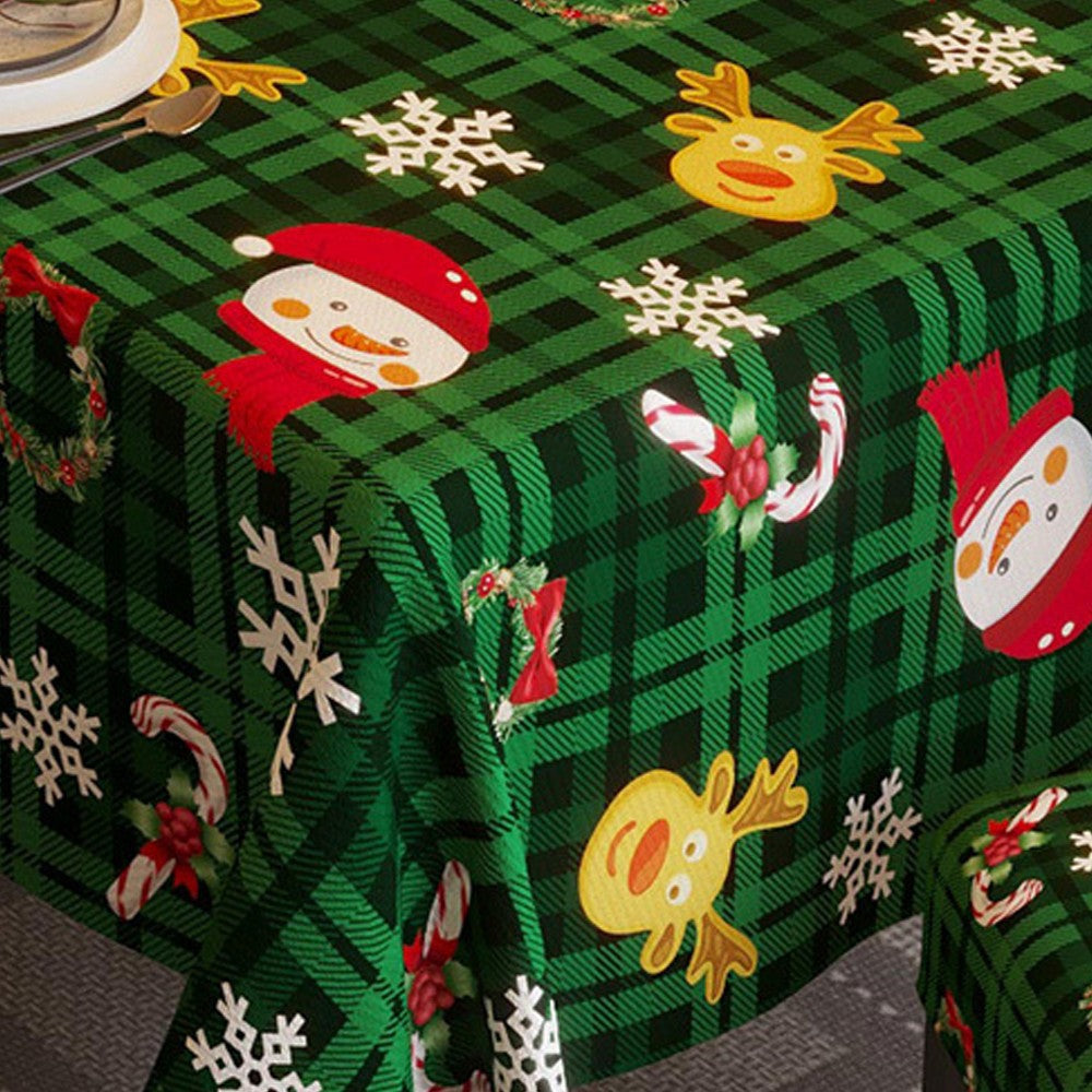 140x180cm Christmas Theme Tablecloth and 4 Chair Covers Set - Green Plaid