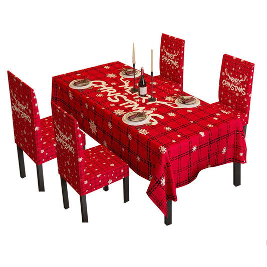 100x140cm Christmas Theme Tablecloth and 4 Chair Covers Set - Red Plaid