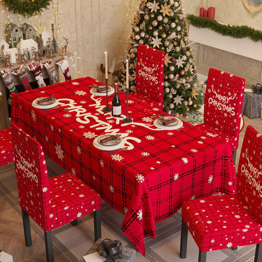 140x220cm Christmas Theme Tablecloth and 4 Chair Covers Set - Red Plaid