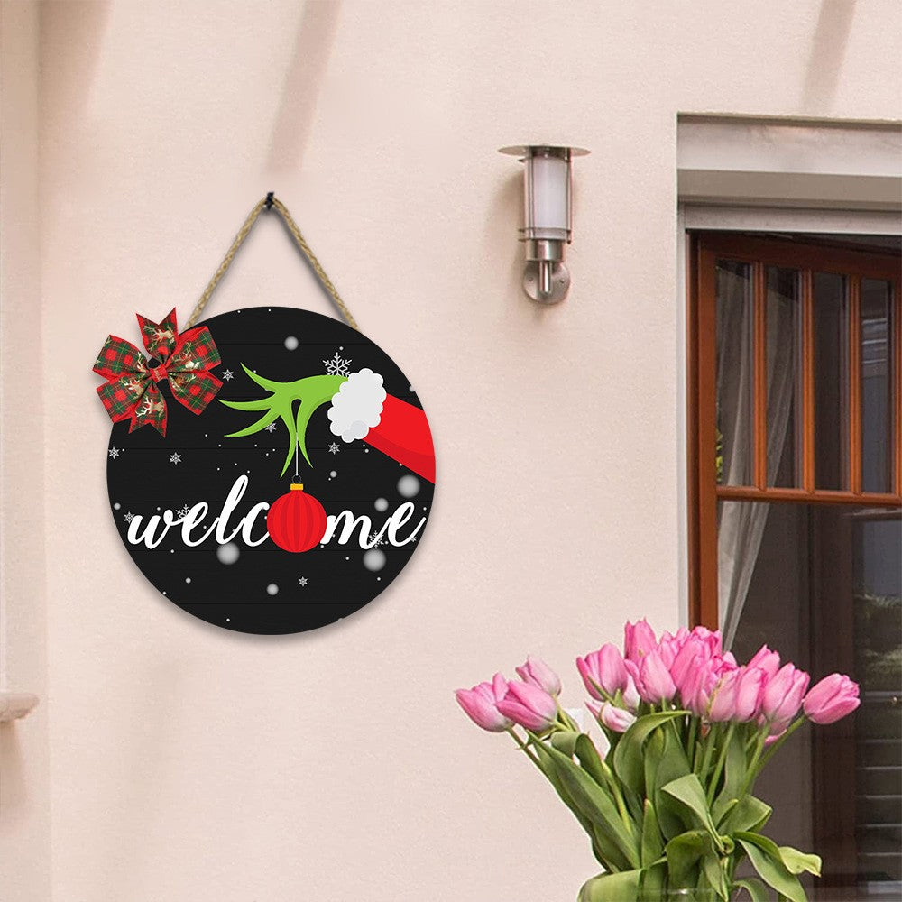 Wooden Christmas Door Hanging Sign Xmas Home Door Wall Decor - Style 2