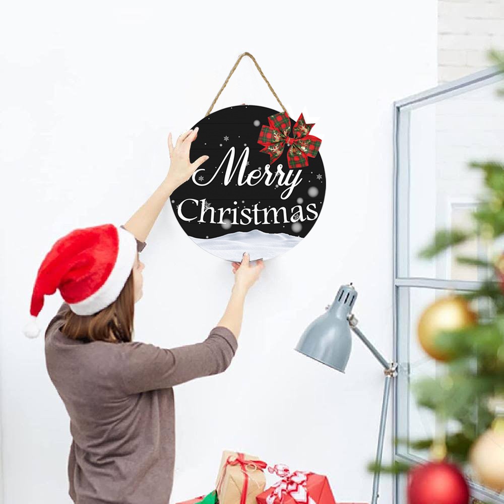Wooden Christmas Door Hanging Sign Xmas Home Door Wall Decor - Style 4