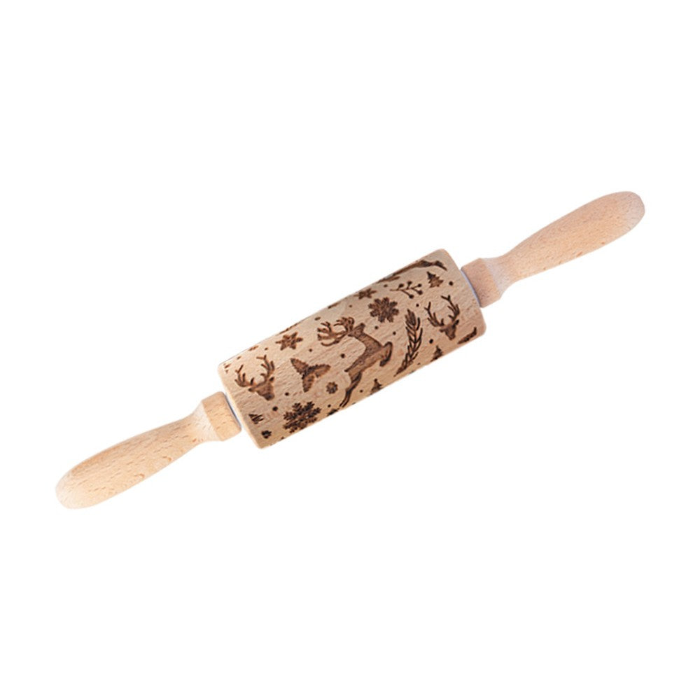 Christmas Embossing Rolling Pin Wooden Dough Roller - Style 1
