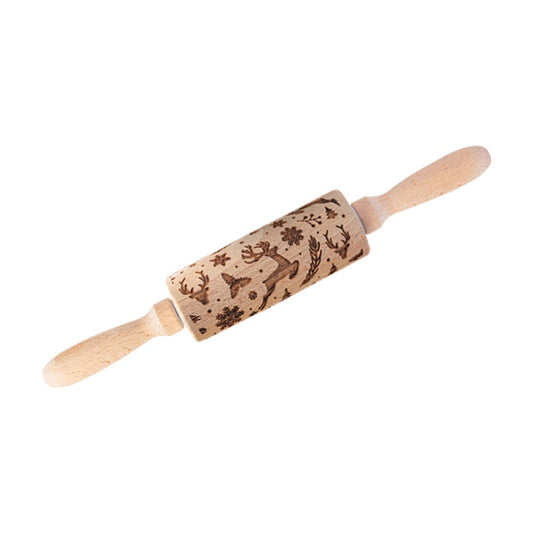 Christmas Embossing Rolling Pin Wooden Dough Roller - Style 1