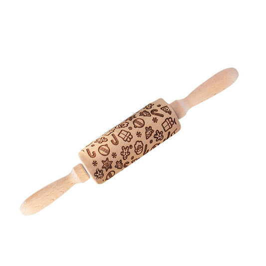 Christmas Embossing Rolling Pin Wooden Dough Roller - Style 2