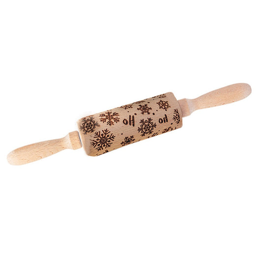 Christmas Embossing Rolling Pin Wooden Dough Roller - Style 3