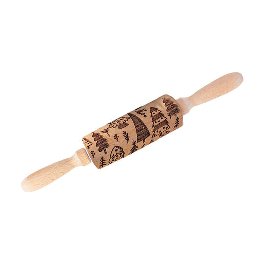 Christmas Embossing Rolling Pin Wooden Dough Roller - Style 4