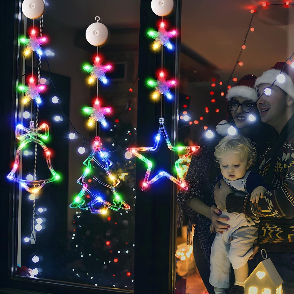 3xChristmas Window Hanging Lights LED Sucker Lamp for Indoor Outdoor Decor
