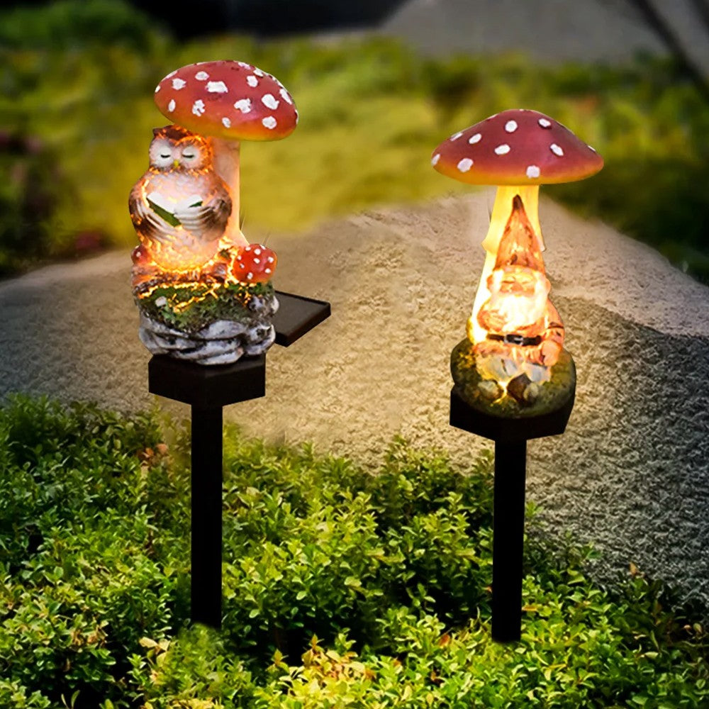 2xSolar Mushroom Light Waterproof Resin Lamp for Garden Decor