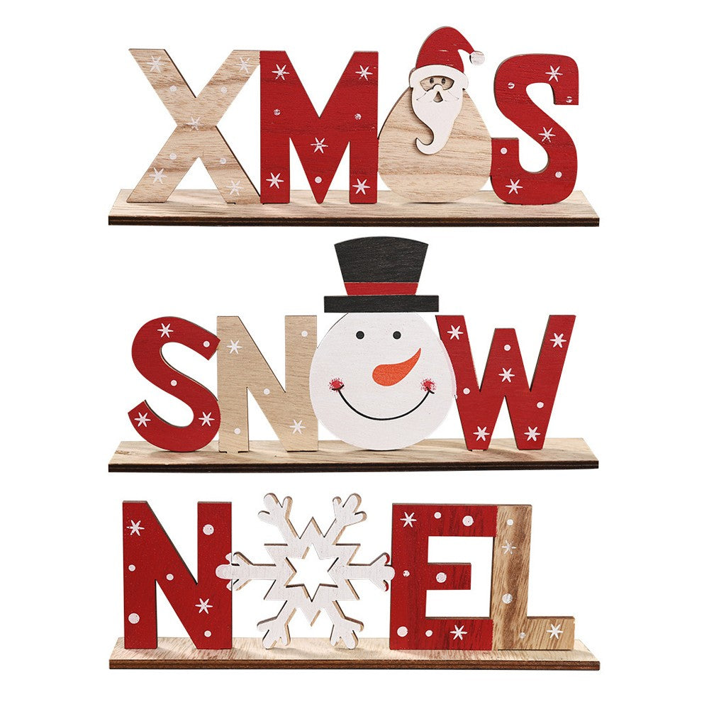 3Pcs Christmas Wooden Decoration Xmas Mantel Decor Tabletop Ornaments