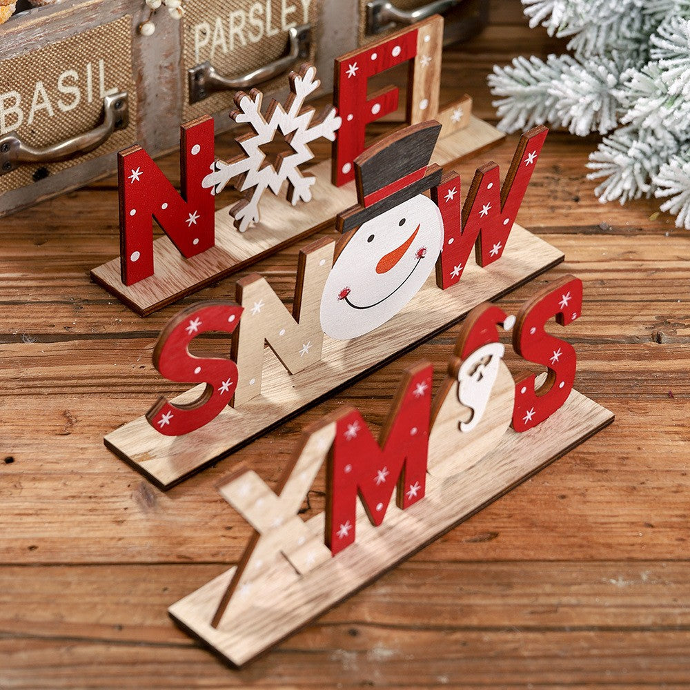 3Pcs Christmas Wooden Decoration Xmas Mantel Decor Tabletop Ornaments