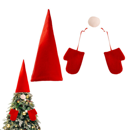 Christmas Tree Topper Set Santa Hat Gloves Xmas Tree Party Decoration Supplies