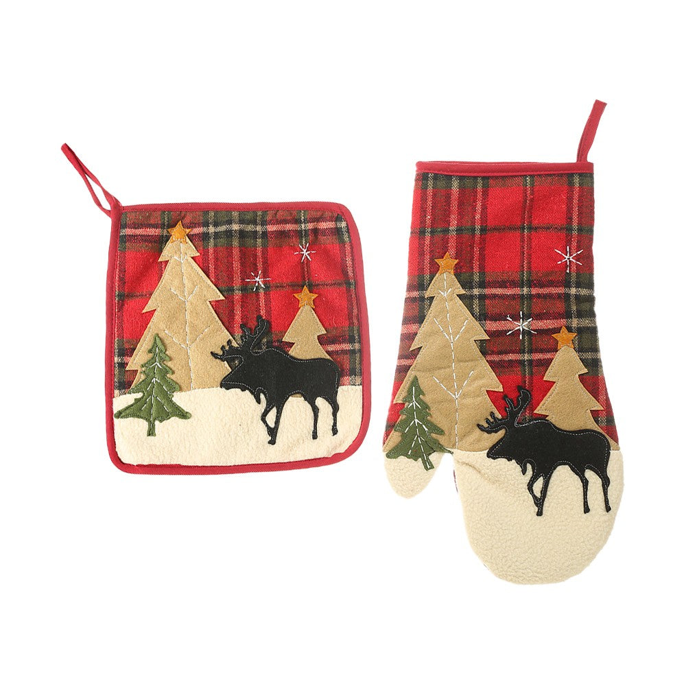 2-Piece Christmas Oven Mitt and Pot Holder Reusable Kitchen Heat Insulation Pad Microwave Gloves