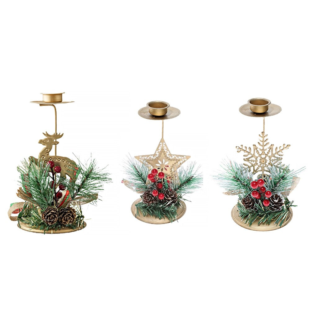 3Pcs Christmas Candlestick Tea Lights Metal Candle Holder Xmas Tabletop Decoration
