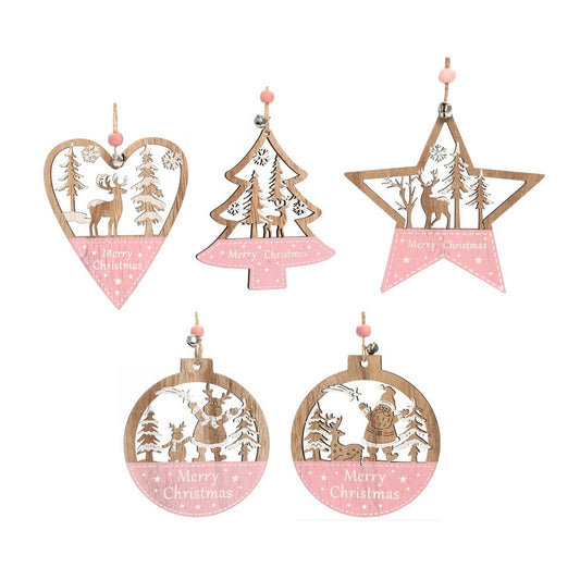 5Pcs Christmas Wooden Hanging Ornament Xmas Tree Pendant Decorations Home Decor