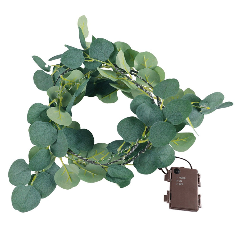 1Pc 1.8m Lighted Artificial Vine Garland Light Battery Operated String Light with Timer - Eucalyptus Leaf