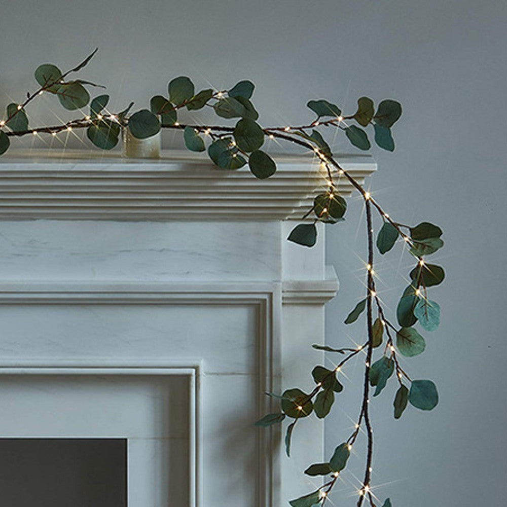 2Pcs 1.8m Lighted Artificial Vine Garland Light Battery Operated String Light with Timer - Eucalyptus Leaf