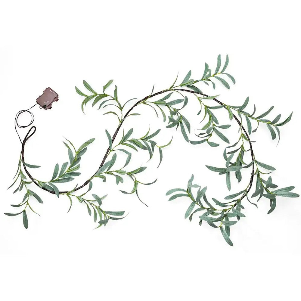 1Pc 1.8m Lighted Artificial Vine Garland Light Battery Operated String Light with Timer - Olive Leaf