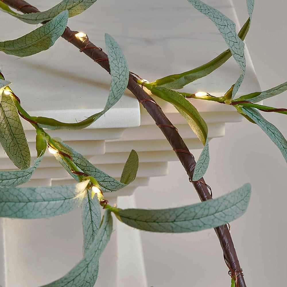 2Pcs 1.8m Lighted Artificial Vine Garland Light Battery Operated String Light with Timer - Olive Leaf