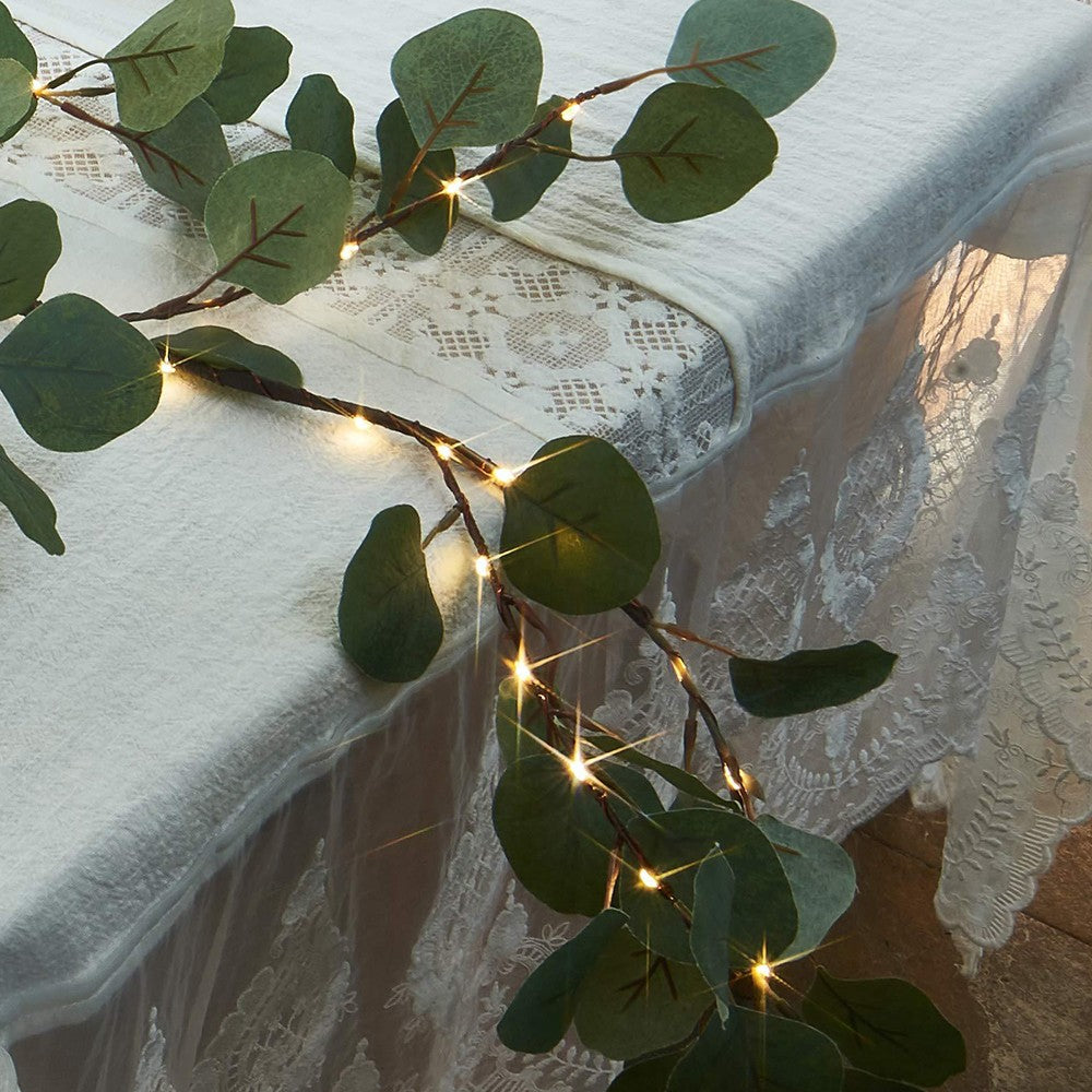 2Pcs 1.8m Lighted Artificial Vine Garland Light Battery Operated String Light with Timer - Eucalyptus Leaf
