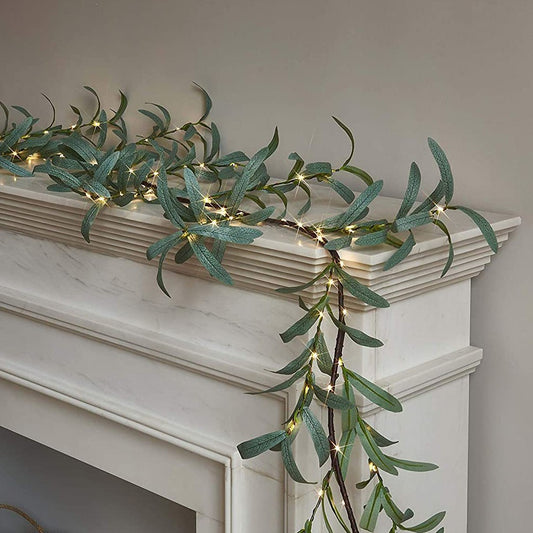 2Pcs 1.8m Lighted Artificial Vine Garland Light Battery Operated String Light with Timer - Olive Leaf