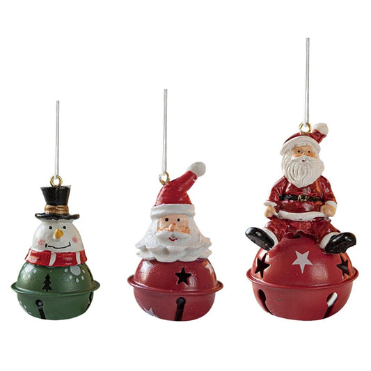 3Pcs Christmas Painted Bell Pendant Resin Santa Claus Hanging Ornament Xmas Tree Decor