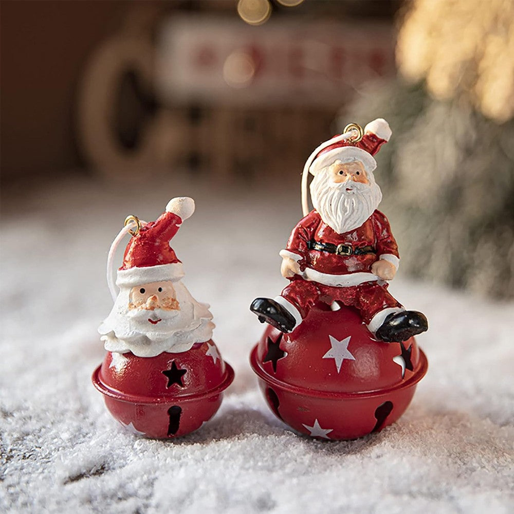 5Pcs Christmas Painted Bell Pendant Resin Santa Claus Hanging Ornament Xmas Tree Decor