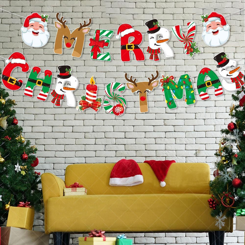 Christmas Party Cake Decoration Set Merry Christmas Banner Cupcake Topper Decor