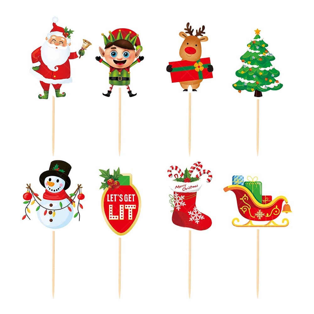 Christmas Party Cake Decoration Set Merry Christmas Banner Cupcake Topper Decor