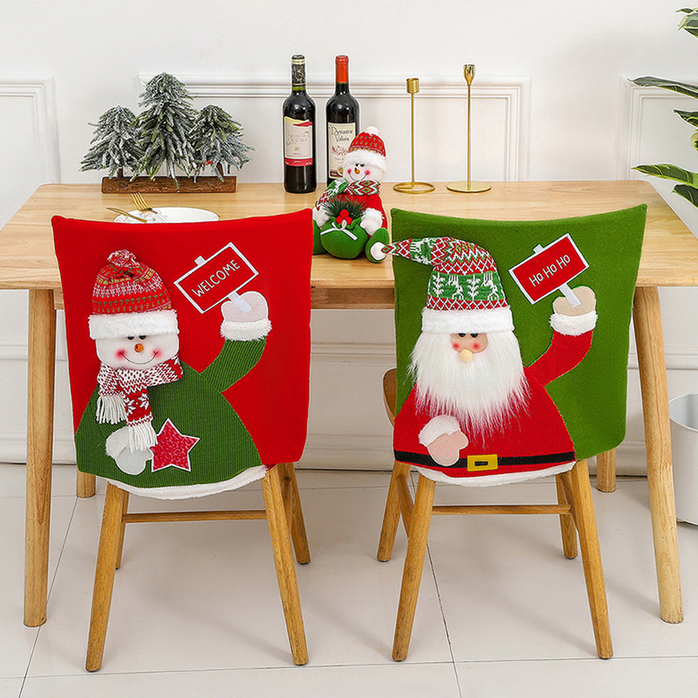 2 X Christmas Chair Covers Santa Snowman Dining Chair Back Covers Xmas Decor