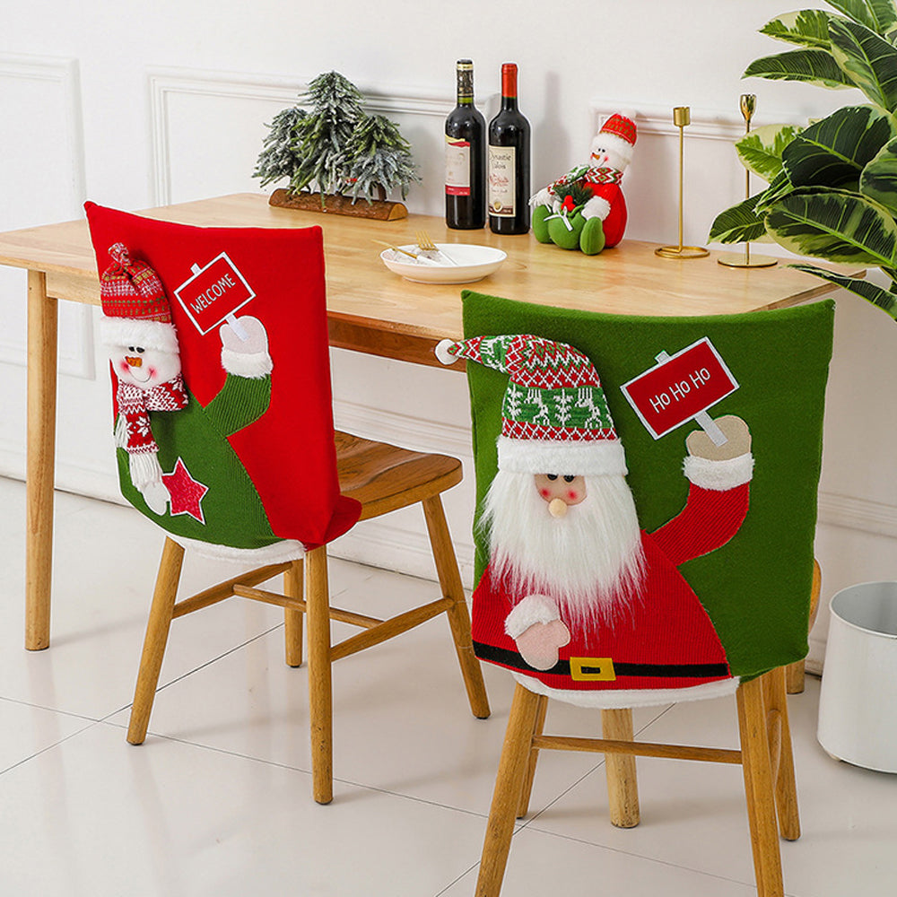 2 X Christmas Chair Covers Santa Snowman Dining Chair Back Covers Xmas Decor