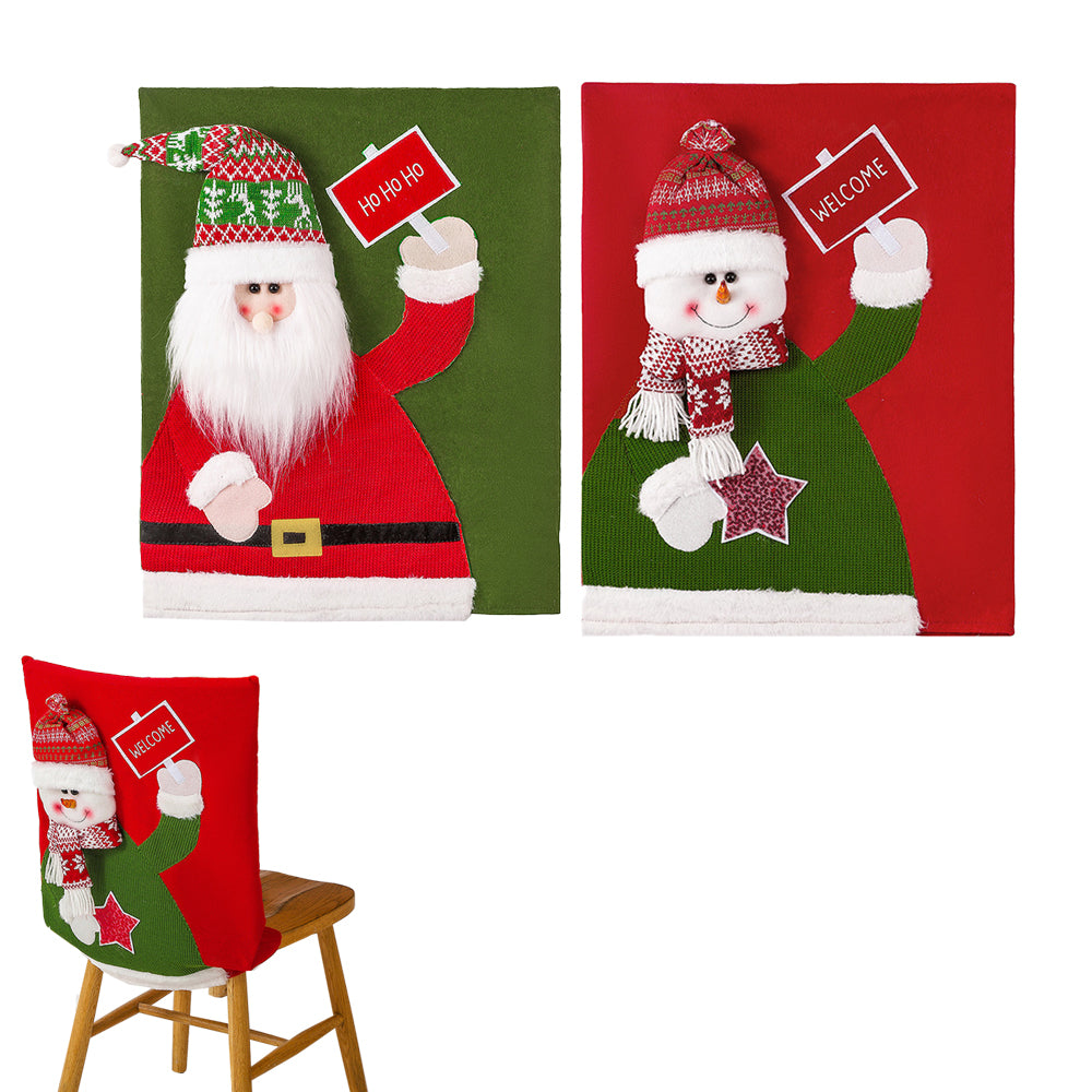 2 X Christmas Chair Covers Santa Snowman Dining Chair Back Covers Xmas Decor